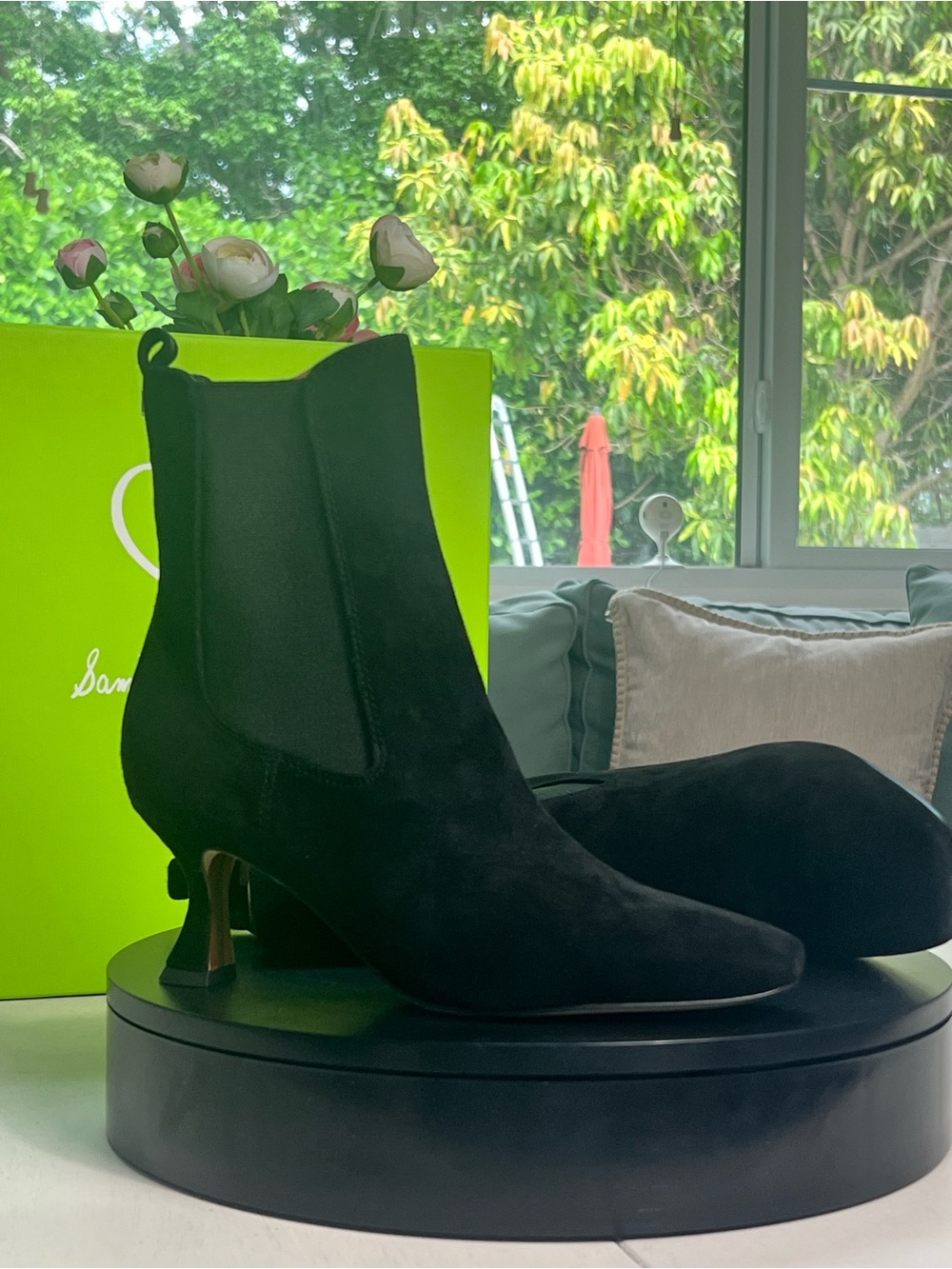 Sam Edelman Black Suede Chelsea Ankle Boots with Kitten Heel